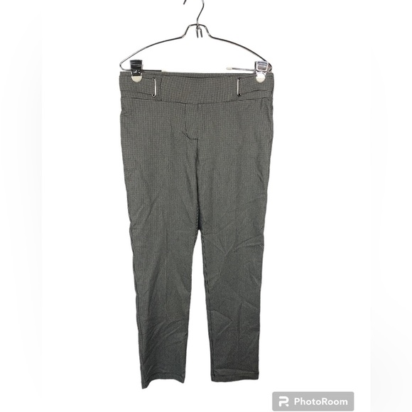 retrology Pants - Retrology Women’s Petite Pull On Pant Houndstooth Wide Waist Tapered Silver Trim